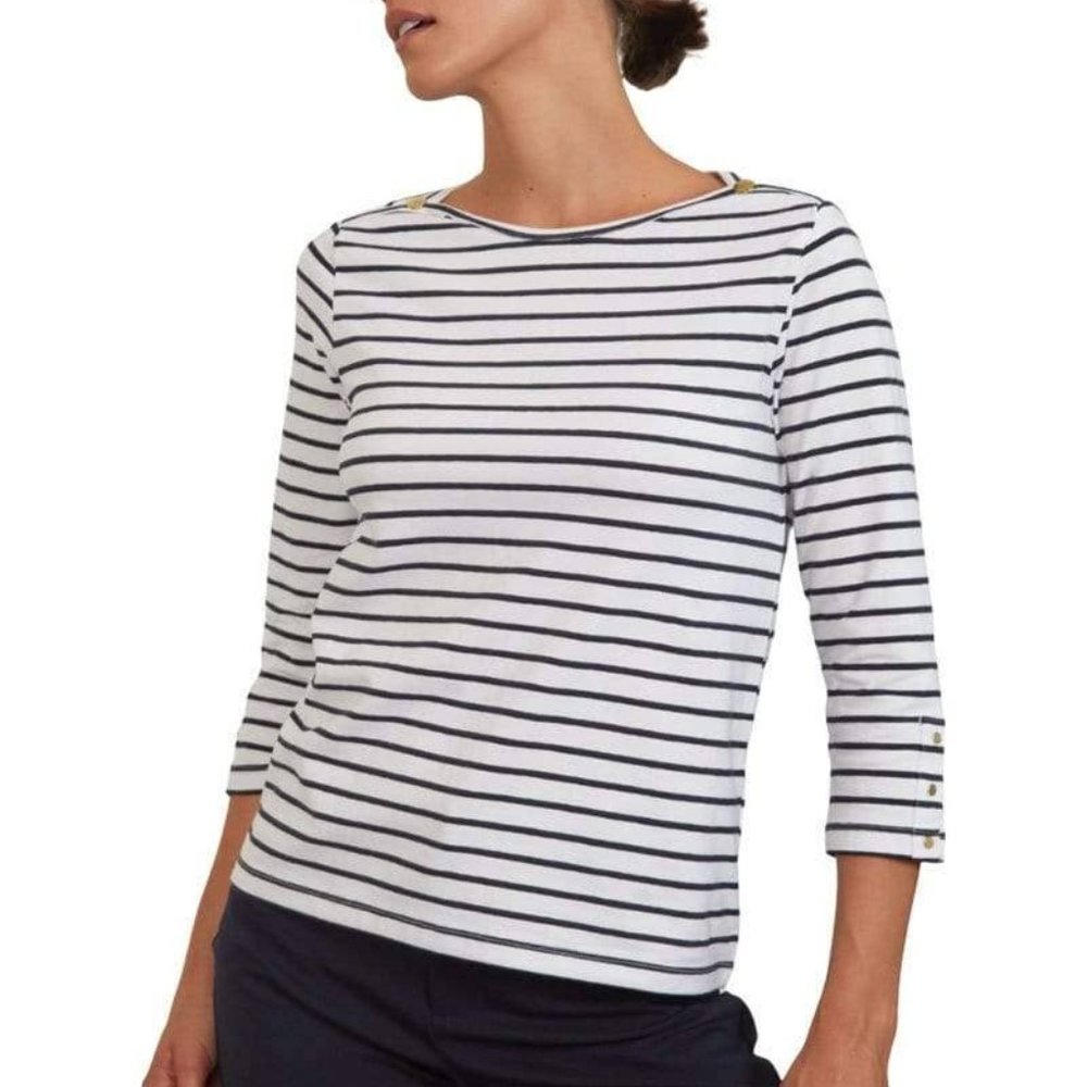 ⭐️Striped Tee w/Gold Button Details